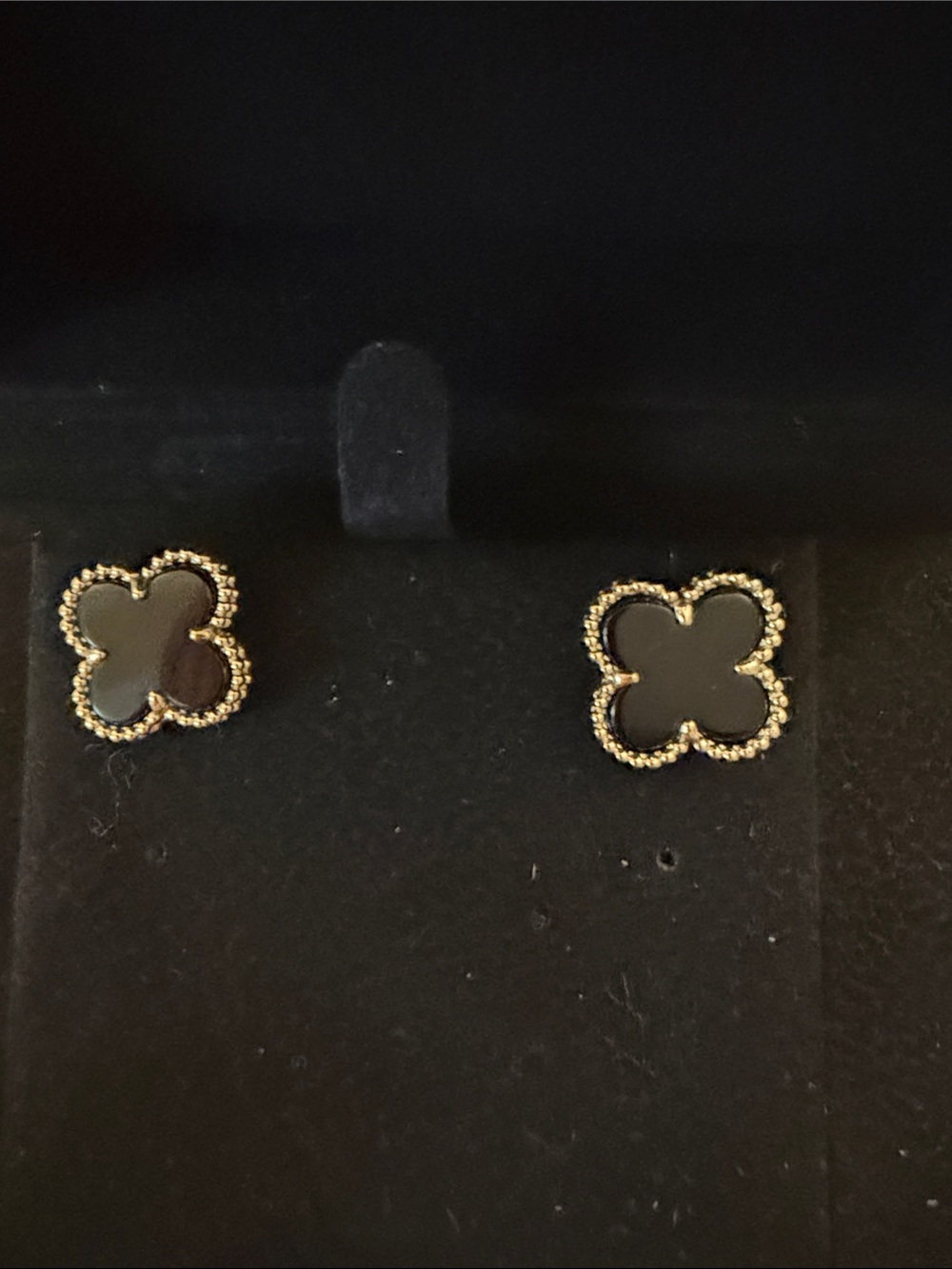 Black Clover Stud Earrings with Gold Beaded Trim - Women Jewelry